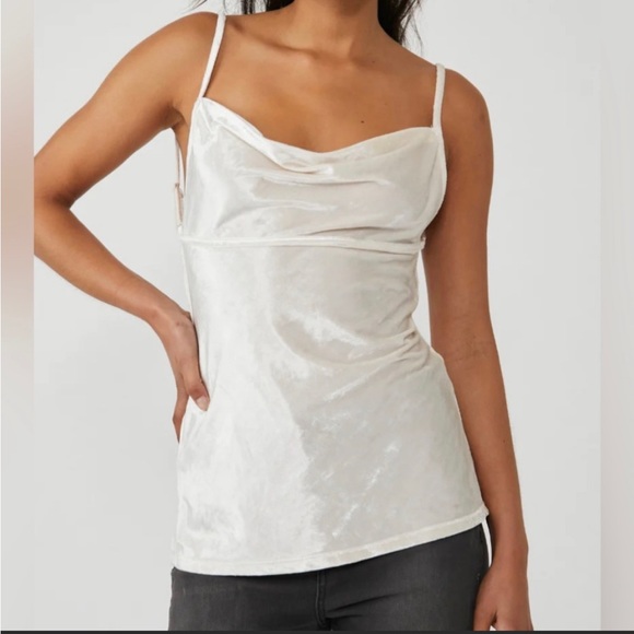 FREE PEOPLE All Night Velvet Tunic Tank Top, Small Open Back Champagne Cream NWT - Picture 5 of 6